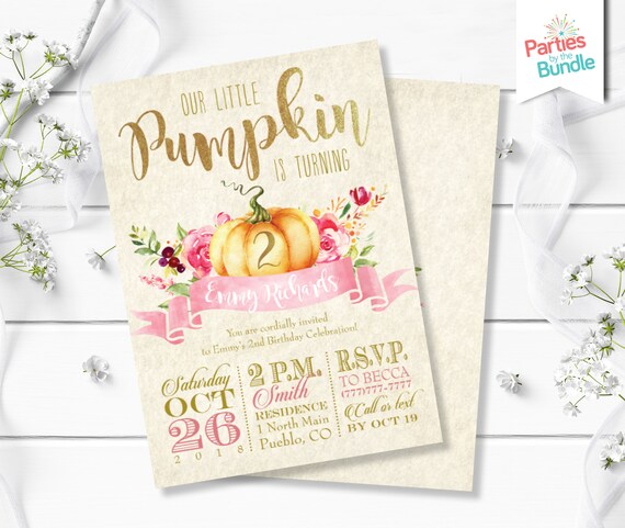 Little Pumpkin Invitation, Fall Invitation, Fall 2nd Birthday, Autumn Birthday, Pumpkin Party Invite, Girl 2nd Birthday, Pumpkin Birthday