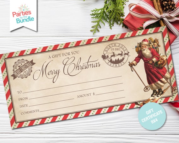 Printable Christmas Gift Certificate, Santa Gift Voucher, Gift