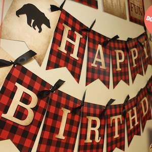 Holzfäller Geburtstag, Holzfäller Party Banner, Holzfäller Printables, Buffalo Plaid Party Dekoration, Dekoration, DIGITAL, INSTANT DOWNLOAD L4