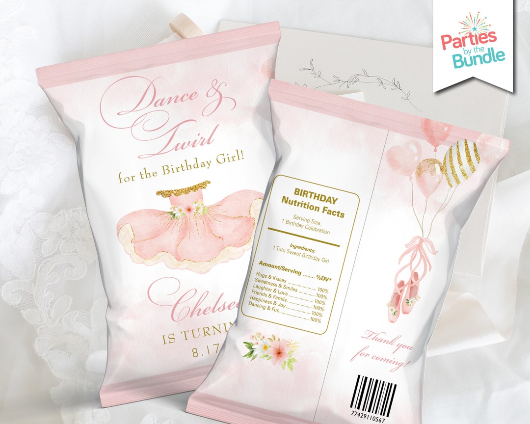 Pink Tutu Ballerina Birthday Party Chip Bag Wrapper (digital File) BA2 ...