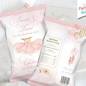 Pink Tutu Birthday Party Chip Bags Ballerina Party Chip Bag Wrapper Snack Packaging Printable Favors Snack Bag Wrapper DIGITAL FILE BA2