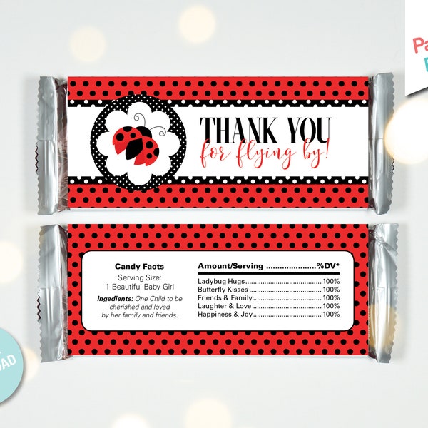 Ladybug Candy Bar Wrapper Baby Shower Printable Chocolate Bar Wrapper Little Lady Candy Bar Label Instant Download