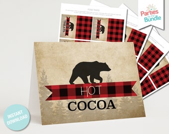 Lumberjack Birthday Party Printables, Lumberjack Plaid Food Tags, Red Plaid Table Tents, Place Cards, Boy Birthday, INSTANT DOWNLOAD