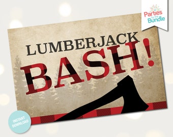 Lumberjack Party Welcome Sign: Red Buffalo Plaid (Instant Download) L4