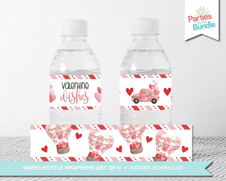 Valentine Water Bottle Labels, Printable Water Bottle Wrappers, Valentine Party Favors, Sweetest Day Printables, INSTANT DOWNLOAD, DIGITAL image 1