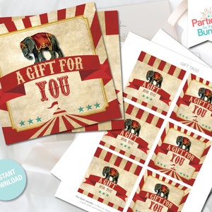 Circus Birthday Gift Tags Greatest Showman Printable Birthday Party Favor Tag Thank You Tags Carnival Decorations INSTANT DOWNLOAD C2