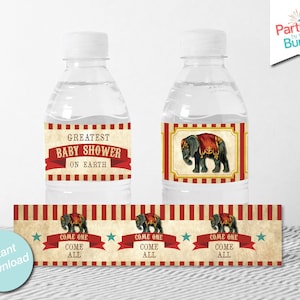 Vintage Circus Baby Shower Water Bottle Labels Step Right Up Greatest Showman Water Bottle Wrappers Printable Favors INSTANT DOWNLOAD