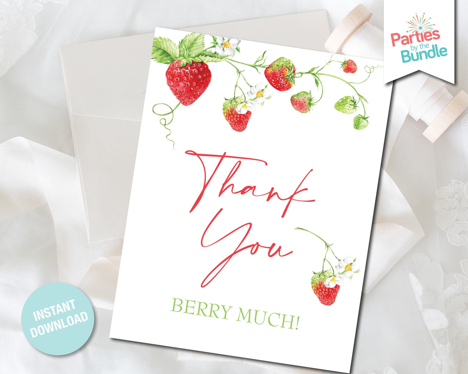 Strawberry Thank You Note Strawberry Thank You Card Flat Etsy