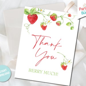 Strawberry Thank You Note, Strawberry Thank You Card, Flat Note Card, Printable Card, Thank You Berry Much, INSTANT DOWNLOAD ST1 ST2