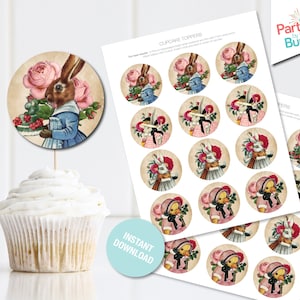 Easter Printables, Easter Cupcake Toppers, Vintage Easter Cupcake Toppers, Vintage Easter Bunny Cupcake Toppers, Instant Download, DIGITAL