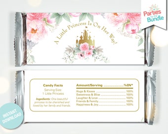 Princess Baby Shower Candy Wrapper Once Upon a Time Shower Printables Candy Bar Wrapper Candy Bar Label It's a Girl  INSTANT DOWNLOAD