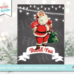 Retro Santa Thank You Note, Christmas Thank You Cards, Holiday Thank You Notes, Santa Notecards, Christmas Printables, INSTANT DOWNLOAD