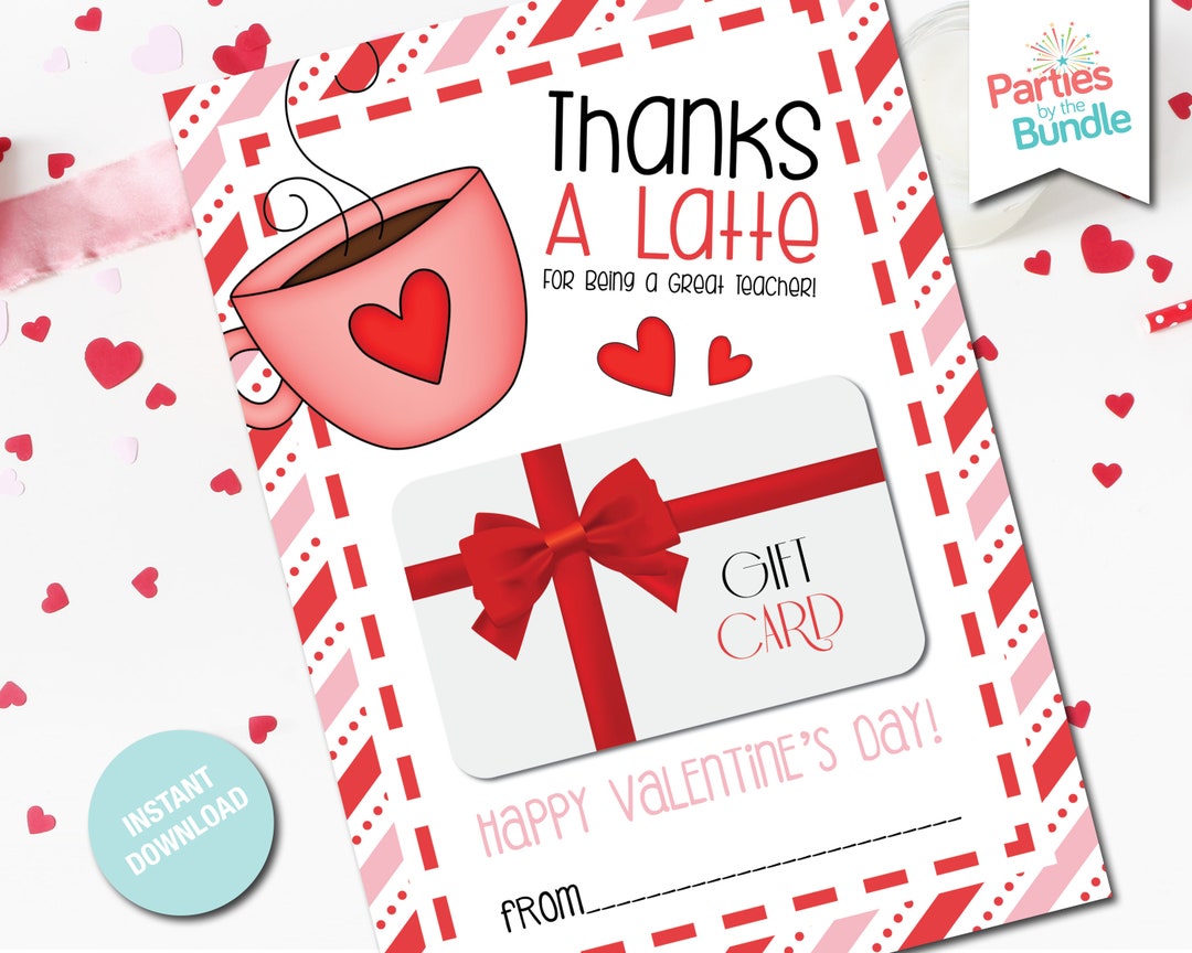 Teacher Valentine Gift Card Holder | Thanks a Latte Card | Coffee Lover ...