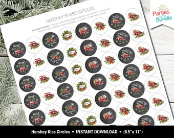 Christmas Party Kiss Stickers Red Truck Printable Kiss Circles Christmas Truck Christmas Printable Instant Download