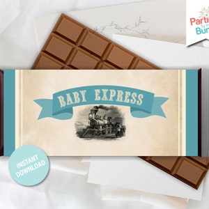 Vintage Train Baby Shower Hershey Candy Bar Wrapper All Aboard the Baby Express Printable Candy Bar Wrapper Label INSTANT DOWNLOAD T8