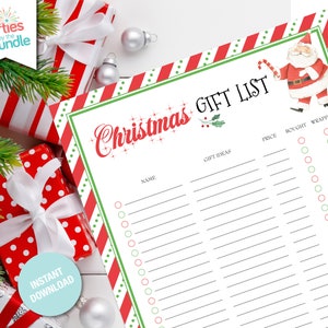 Weihnachtsgeschenk-Planer-Liste, Urlaubs-Geschenkliste, druckbare Geschenk-Planer, Weihnachts-Checkliste, druckbare Urlaubs-Planer, SOFORTIGER DOWNLOAD