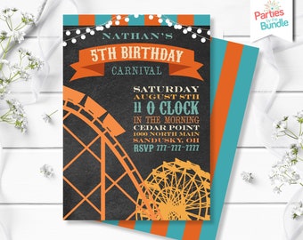 Carnival Birthday Party Invitation, Amusement Park Birthday Invite, Roller Coaster Invitation, Theme Park Birthday, Printable Invitation
