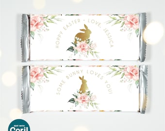 EDITABLE Easter Chocolate Wrappers | Easter Candy Bar Wrappers | Floral Printable Favors | Corjl Template