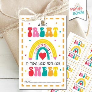 Happy 1st Day of School Gift Tag | Kleine traktatie om uw eerste dag zoete afdrukbare gunstkaart te maken | DIRECTE DOWNLOAD