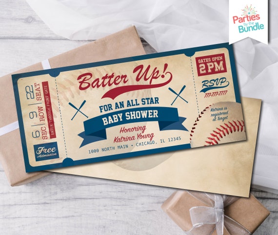 Baseball ticket baby store shower invitations