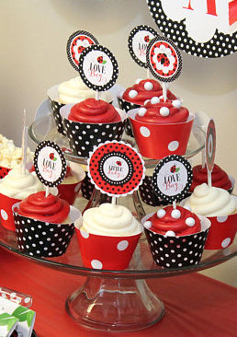 Ladybug Baby Shower Printables Ladybug Decor Cupcake Etsy