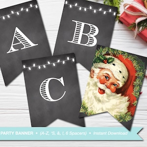 Vintage Santa Christmas Banner | Festive Holiday Party Decor | Instant Download