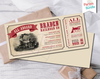 Invitación de cumpleaños de tren, invitaciones de tarjeta de embarque, invitación de fiesta de cumpleaños de tren, boleto de invitación de cumpleaños, invitaciones de tarjeta de embarque #002 T3