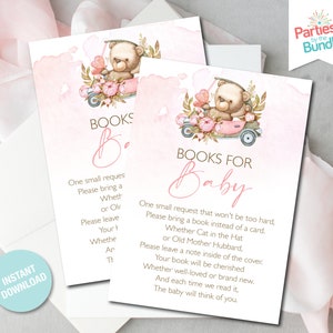 Boeken voor babykaart, teddybeerbabyshower, boeken voor baby invoegen, kaart voor boekverzoek, afdrukbare invoeging, neem een boek mee, INSTANT DOWNLOAD T5