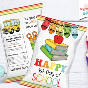 Back to School Party Chip Bags | First Day of School Snack Bag Wrapper | Chip Chip Hurray Treat Bag | INSTANT DOWNLOAD BS1