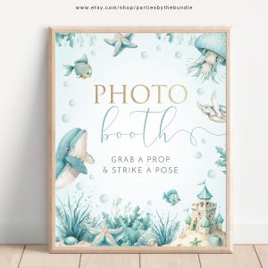 Unter dem Meer-Babyparty-Fotostand-Zeichen | Geburtstagsdekoration mit Meerestieren Schnappt euch eine Requisite | SOFORT-DOWNLOAD S1