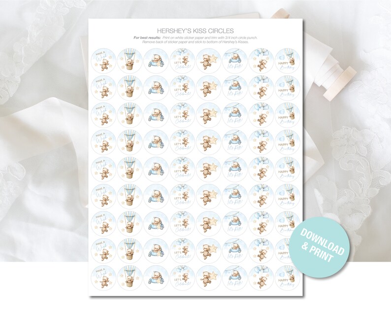 Teddy Bear Kiss Stickers Kiss Circles Printable Kiss Labels - Etsy