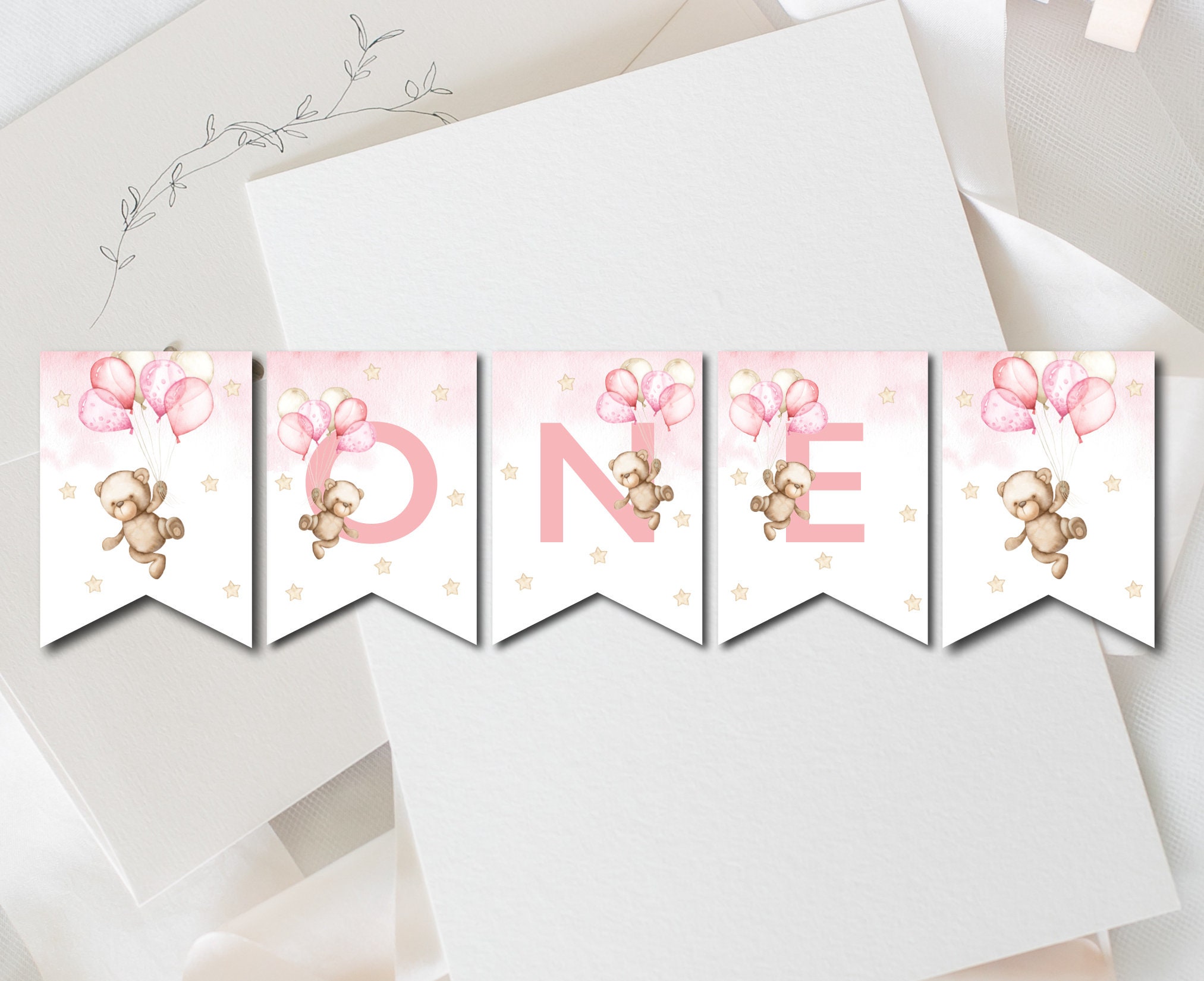 Teddy Bear High Chair Banner, First 1st Birthday Girl High Chair Banner ...
