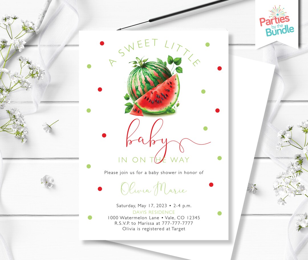 Watermelon Baby Shower Invitation, Watermelon Shower Invite, Melon Baby