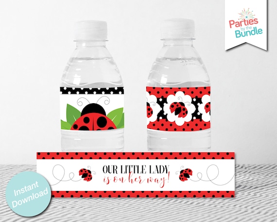 Ladybug Baby Shower Water Bottle Labels: Printable Wrappers (Instant Download) L5