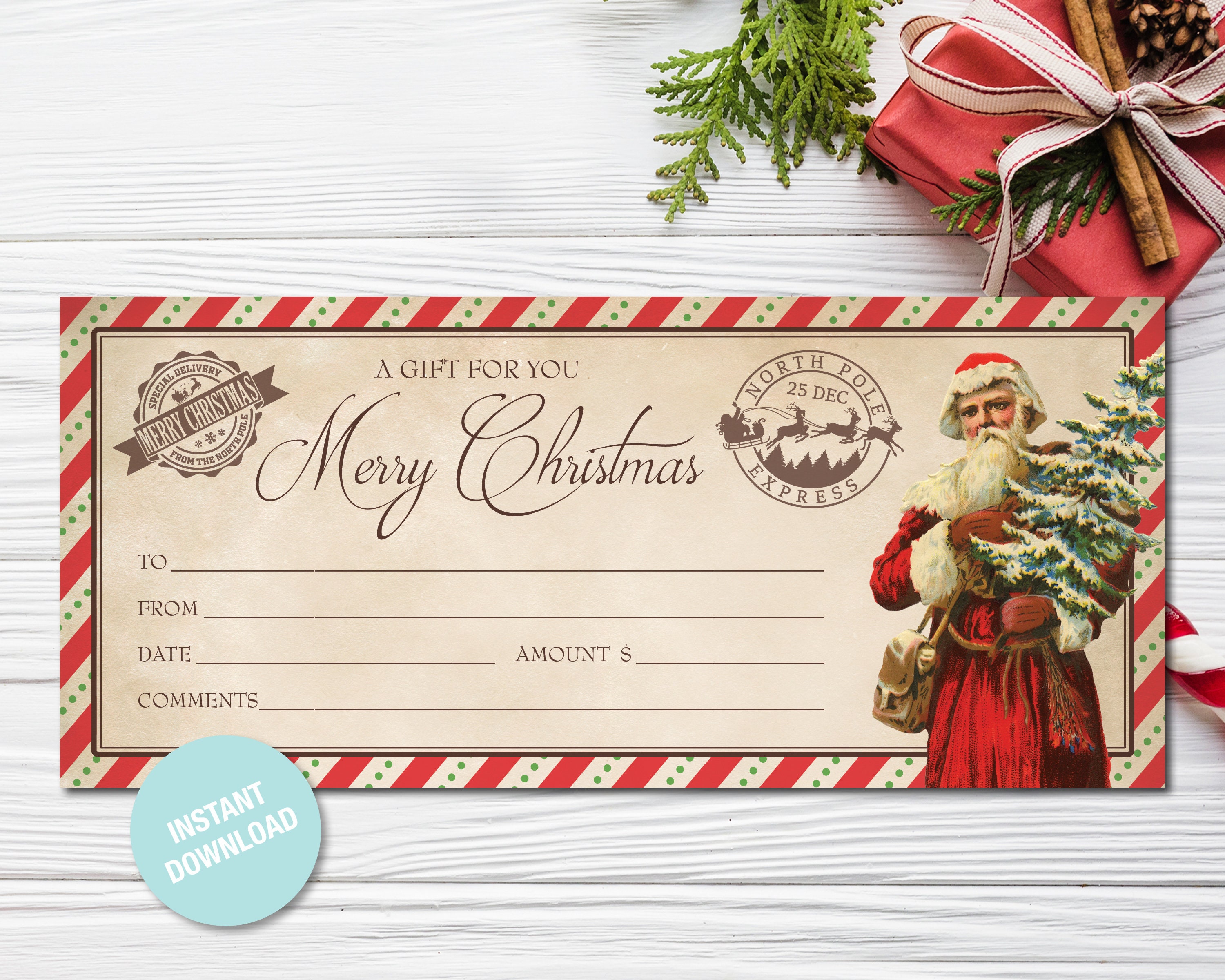 Printable Christmas Gift Certificate Santa Gift Voucher Gift - Etsy