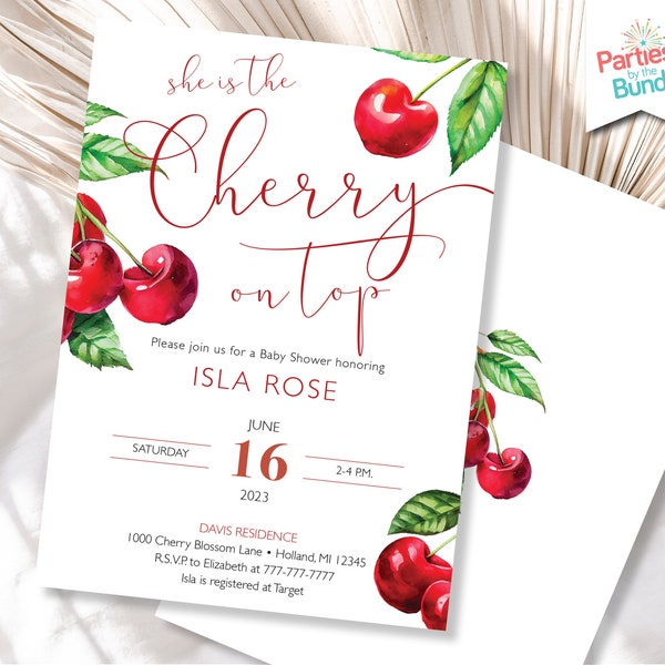 Cherry Baby Shower Invitation, Cherry Blossom Shower Invite, Fruit Shower, She is the Cherry on Top, Sweet Celebration  Brunch Invitation