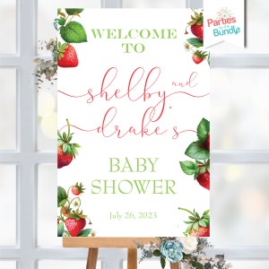 Cartello di benvenuto per Baby Shower alla fragola / Decorazione a cavalletto dolce alla bacca / FILE DIGITALE
