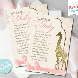 Boeken voor babykaart, roze giraffe babyshower, boeken voor baby-insert, boekaanvraagkaart, afdrukbare insert, neem een boek mee, INSTANT DOWNLOAD