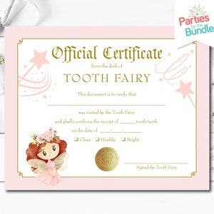 Tooth Fairy Certificate for Girl, Tooth Fairy Receipt, Lost Tooth Certificate, First Tooth Lost, Tooth Fairy Printable, INSTANT DOWNLOAD