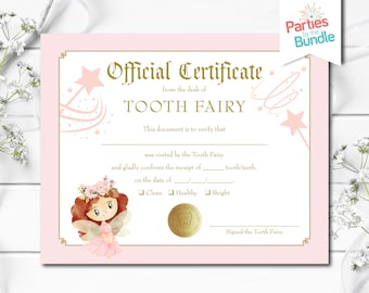 Tooth Fairy Certificate for Girl, Tooth Fairy Receipt, Lost Tooth Certificate, First Tooth Lost, Tooth Fairy Printable, INSTANT DOWNLOAD
