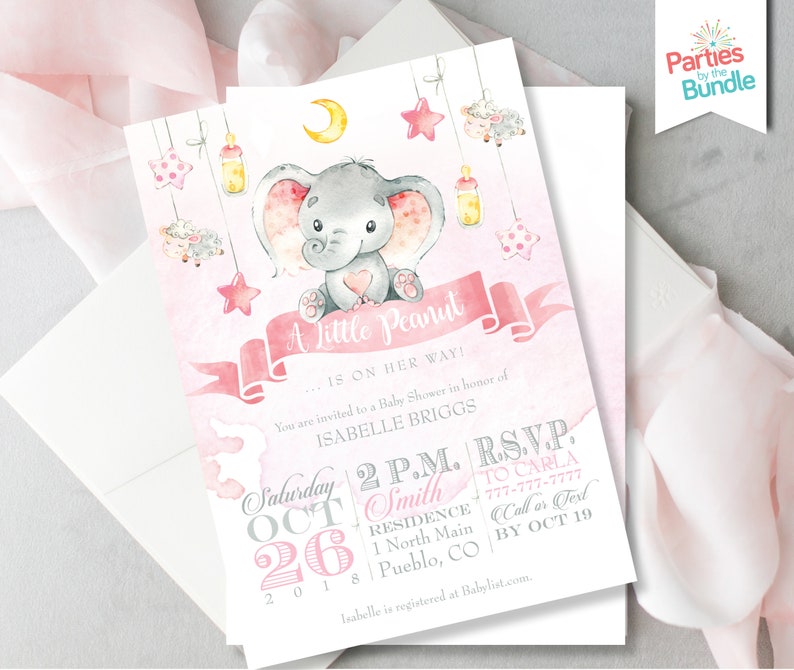 Pink Elephant Baby Shower Invitation Elephant Baby Shower Etsy