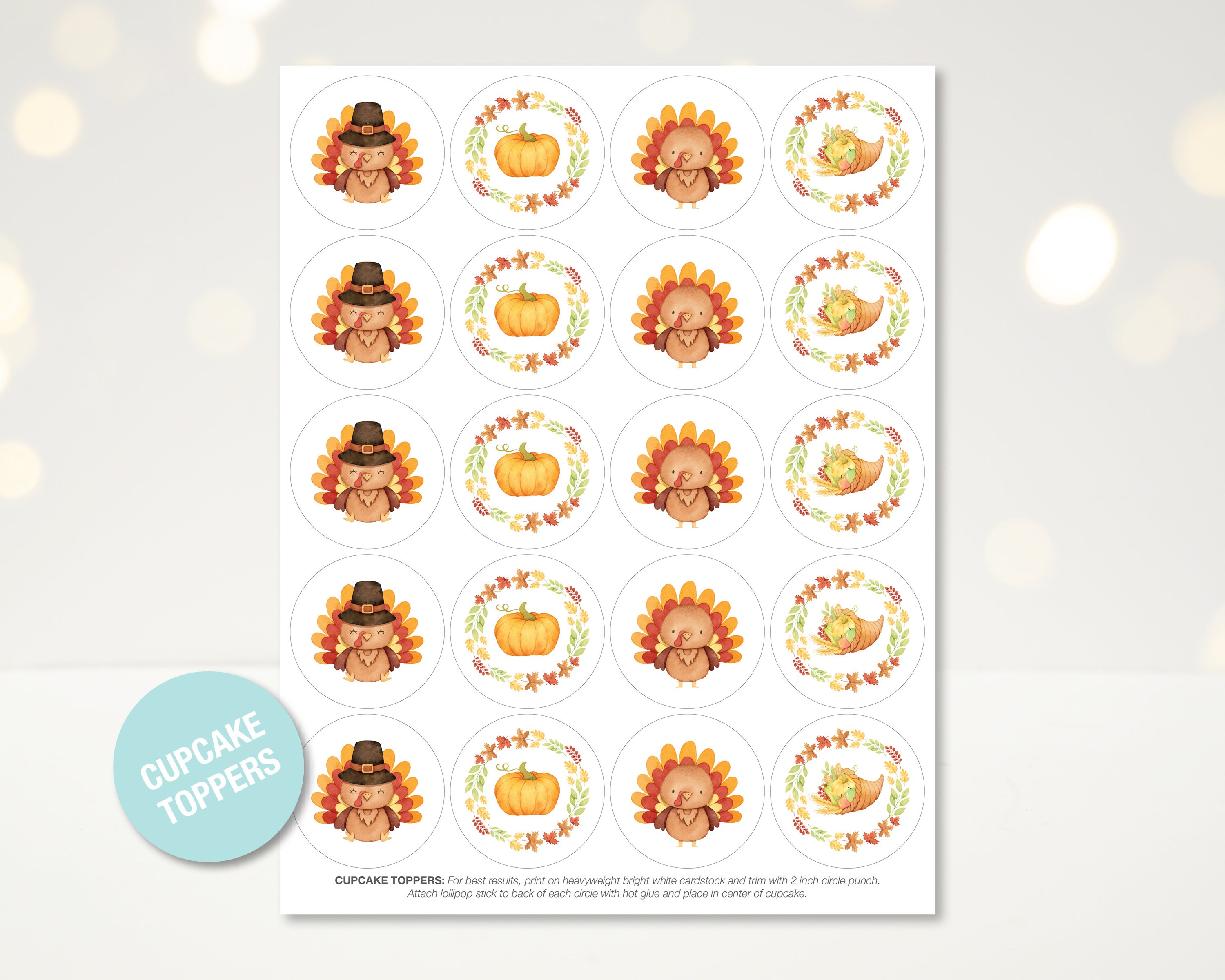Thanksgiving Ramo Toppers Thanksgiving Cupcake Toppers Wrappers Set, Friendsgiving Printable ...