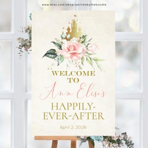 EDITABLE Happily Ever After Bridal Shower Welcome Sign | Fairytale Princess Shower Decor | Corjl Template EA1