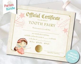 Tooth Fairy Certificate for Girl, Tooth Fairy Receipt, Lost Tooth Certificate, First Tooth Lost, Tooth Fairy Printable, INSTANT DOWNLOAD