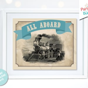 Vintage Train Baby Shower Decorations, Welcome Sign, Train Theme, Boy Baby Shower, Train Printables, INSTANT DOWNLOAD T8