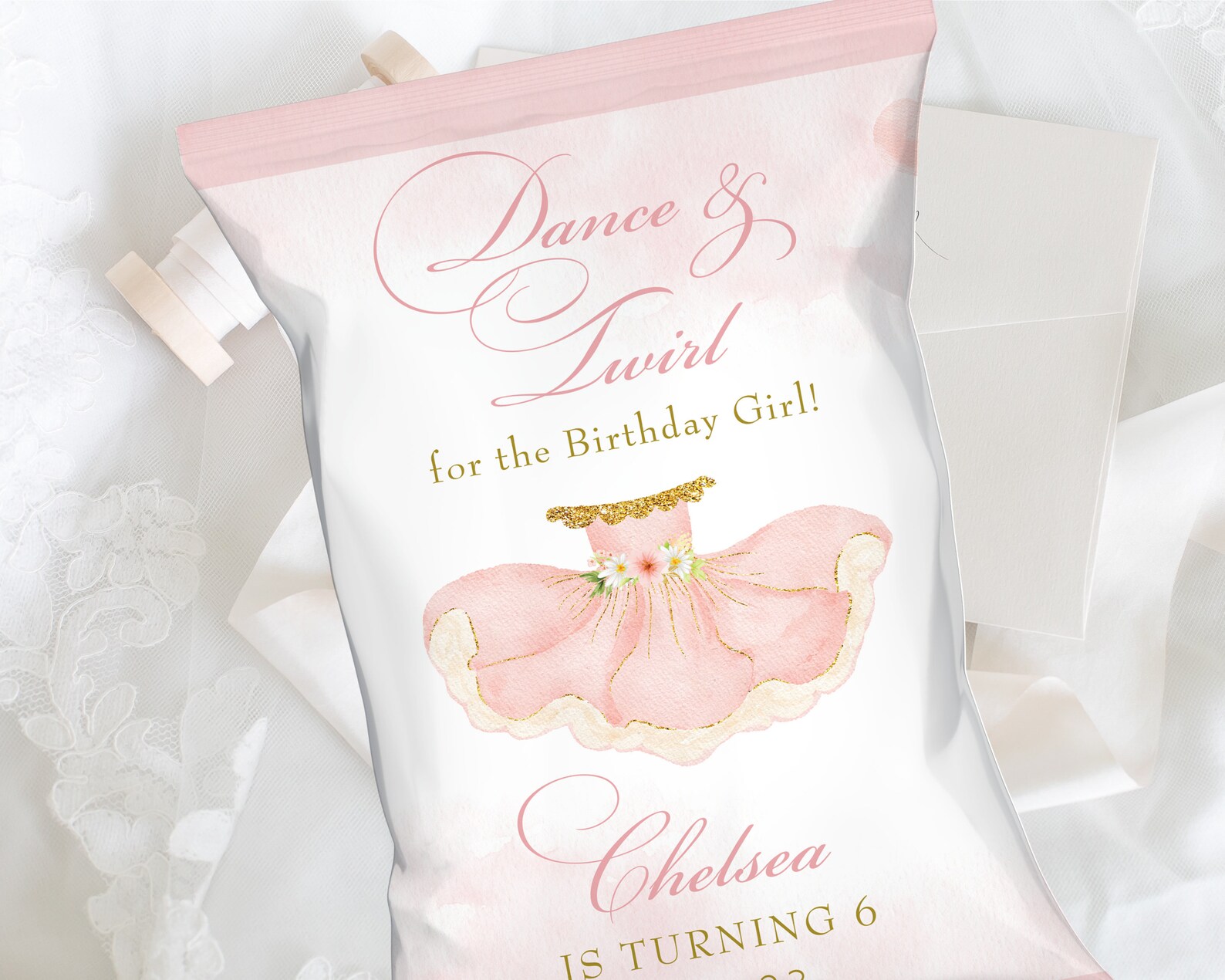 Pink Tutu Ballerina Birthday Party Chip Bag Wrapper (digital File) BA2 ...