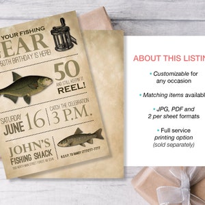 Fishing Invitation, Fishing Party Invitation, Fishing Birthday Invitations, Rustic Birthday Invites, 50th Male Birthday, 40th Male Birthday image 6