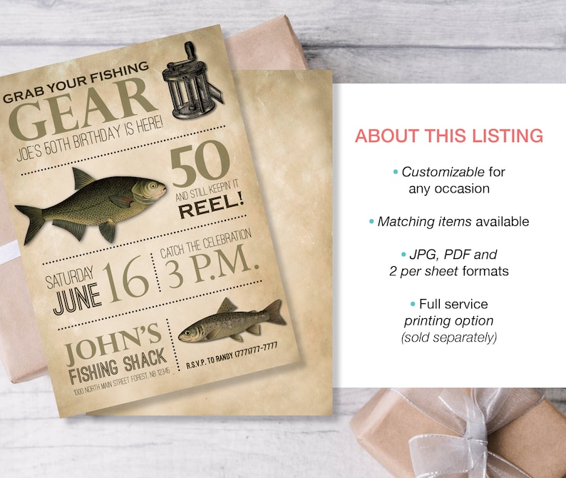 Fischen Einladung, Fischerparty Einladung, Fischen Geburtstag Einladung, Rustikale Geburtstagseinladung, 50. Männergeburtstag, 40. Männergeburtstag Bild 6