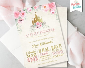 Pink Princess Invitation/Princess Baby Shower Invitation/Little Princess Baby Shower Invitation/Castle Invitation/Pink Princess Invite