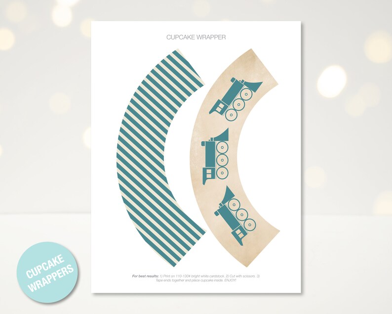 Train Wrapper Pattern Train Baby Shower Cupcake Toppers, All Aboard Printable Decorations ...